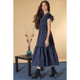 Cotton maxi dress with frilled sleeves, Navy Blue, Aimelia DR4635