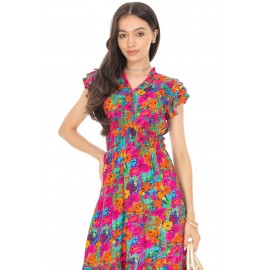 Vibrant printed maxi dress, Dr4655, Multicoloured, with pockets.