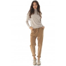 Elegant fine polo neck jumper with gold buttons, Beige, Aimelia BR2673