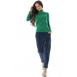 Elegant fine polo neck jumper with gold buttons, Green, Aimelia BR2675