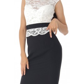Elegant midi dress Aimelia Dr4441 in Black with a contrasting lace bodice.
