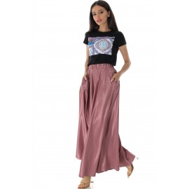 Elegant satin maxi skirt FR527 Powder Pink with pockets