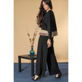 Elegant sweat shirt with a sequin trim , Black, Aimelia BR2687