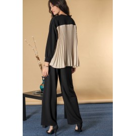Elegant top with a pleated satin detail, Black, Aimelia BR2689