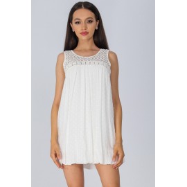 Short cotton Dress, Aimelia Dr4400, in Cream, with a crochet detail.