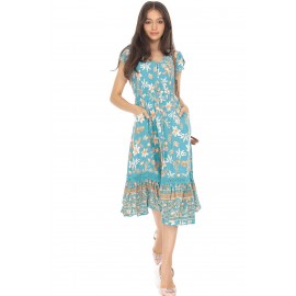 Floral midi dress Aimelia DR4660, Turquoise,with pockets