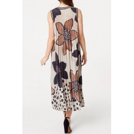 Floral midi dress in Beige with pleats , Aimelia DR4649