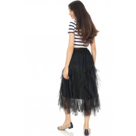 Tulle midi skirt Aimelia Fr535 in Black with tiers