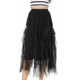 Tulle midi skirt Aimelia Fr535 in Black with tiers