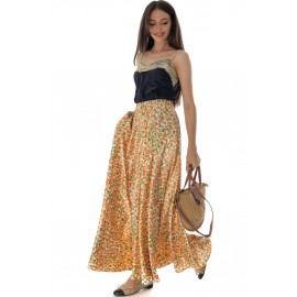 Full circle printed maxi skirt Aimelia FR525 Orange with pockets
