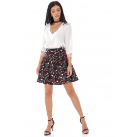 Black printed summer mini skirt - FR490 - Aimelia