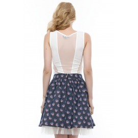 Printed skater skirt with a mesh lining - FR246 - Aimelia