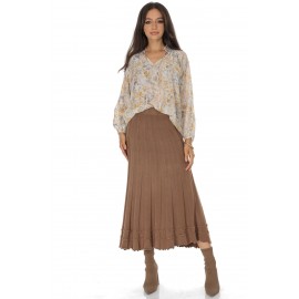 Knitted midi skirt with a frilled hem Camel  FR566
