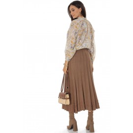 Knitted midi skirt with a frilled hem Camel  FR566