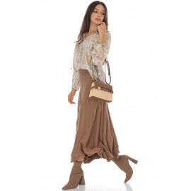 Knitted midi skirt with a frilled hem Camel  FR566