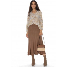 Knitted midi skirt with a frilled hem Camel  FR566