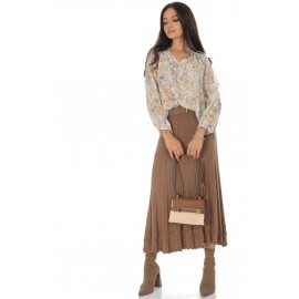 Knitted midi skirt with a frilled hem Camel  FR566