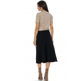 Knitted midi skirt with contrasting silver buttons Black FR561