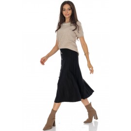 Knitted midi skirt with contrasting silver buttons Black FR561