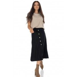 Knitted midi skirt with contrasting silver buttons Black FR561