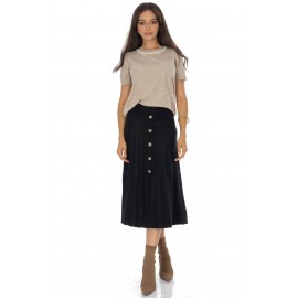 Knitted midi skirt with contrasting silver buttons Black FR561
