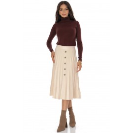 Knitted midi skirt with contrasting silver buttons Cream Roh FR562