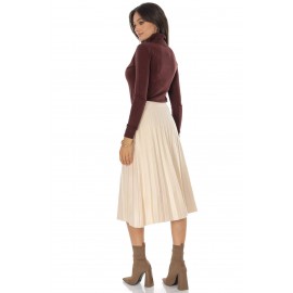 Knitted midi skirt with contrasting silver buttons Cream Roh FR562