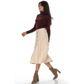 Knitted midi skirt with contrasting silver buttons Cream Roh FR562