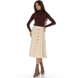 Knitted midi skirt with contrasting silver buttons Cream Roh FR562