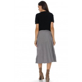 Knitted midi skirt with contrasting silver buttons Grey  FR563