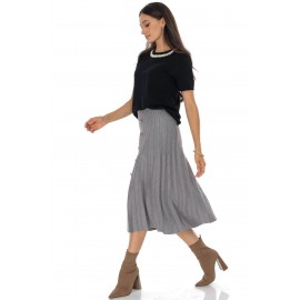 Knitted midi skirt with contrasting silver buttons Grey  FR563