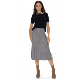 Knitted midi skirt with contrasting silver buttons Grey  FR563