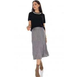 Knitted midi skirt with contrasting silver buttons Grey  FR563