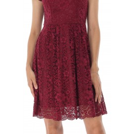 Lace dress Aimelia Dr4440 in Wine with a full skirt .