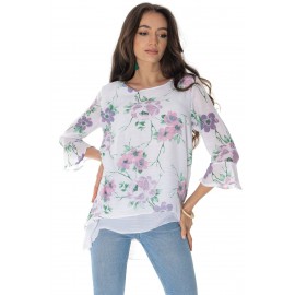 Layered floral printed top in White/Lilac - Aimelia BR2725
