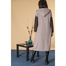 Long line cardigan Beige with a hood BR2681