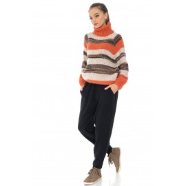Oversized striped jumper BR2526 Orange with mohair