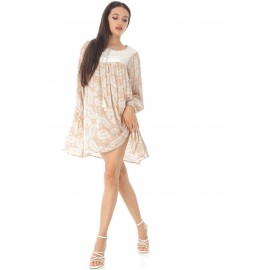 Printed tunic dress Aimelia Dr4433 in Beige with an embroidered yoke.
