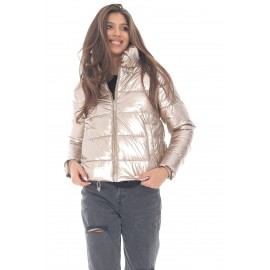Short Puffer Jacket, Aimelia Jr559 in Gold with a high collar design and pockets.