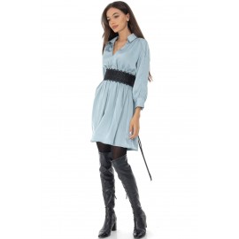 Short silk mix dress Aimelia DR4468 in Pale Blue with an elasticated waist