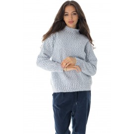 Soft chunky high neck jumper ,Cream/Blue, Aimelia BR2637