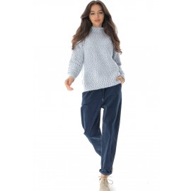 Soft chunky high neck jumper ,Cream/Blue, Aimelia BR2637