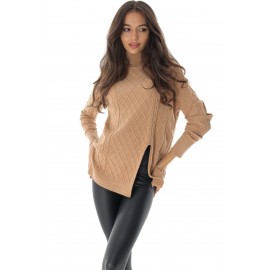 Soft high neck jumper with a cable design, Camel, Aimelia BR2657