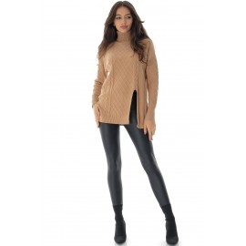 Soft high neck jumper with a cable design, Camel, Aimelia BR2657