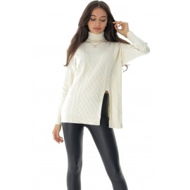 Soft high neck jumper with a cable design, Cream, Aimelia BR2655