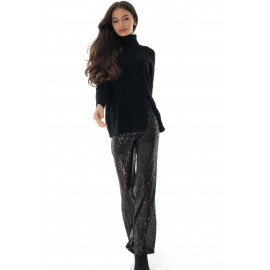 Soft high neck jumper with a cable design,Black, Aimelia BR2659