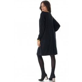 Stylish oversized knitted embellished dress , Black , Aimelia DR4631
