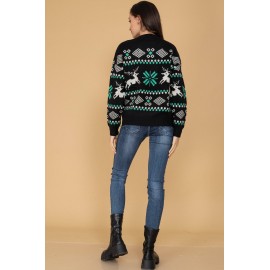 Thick wool mix jumper Aimelia BR2537 Black/Green with a seasonal motif