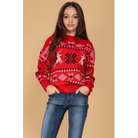 Thick wool mix jumper Aimelia BR2538 Red with a seasonal motif