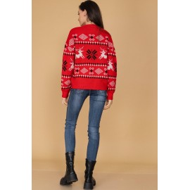 Thick wool mix jumper Aimelia BR2538 Red with a seasonal motif